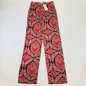 Mango NEW medallion print sateen pant Size 2 Dakota Chinoiserie
